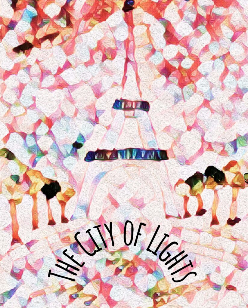 Watercolor painting made into a graphic design by Pastel Horse. Titled "The City of Lights"