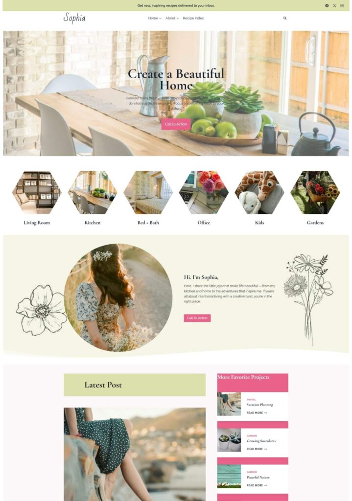 Desktop view of website template Sophia designed and created by Pastel Horse