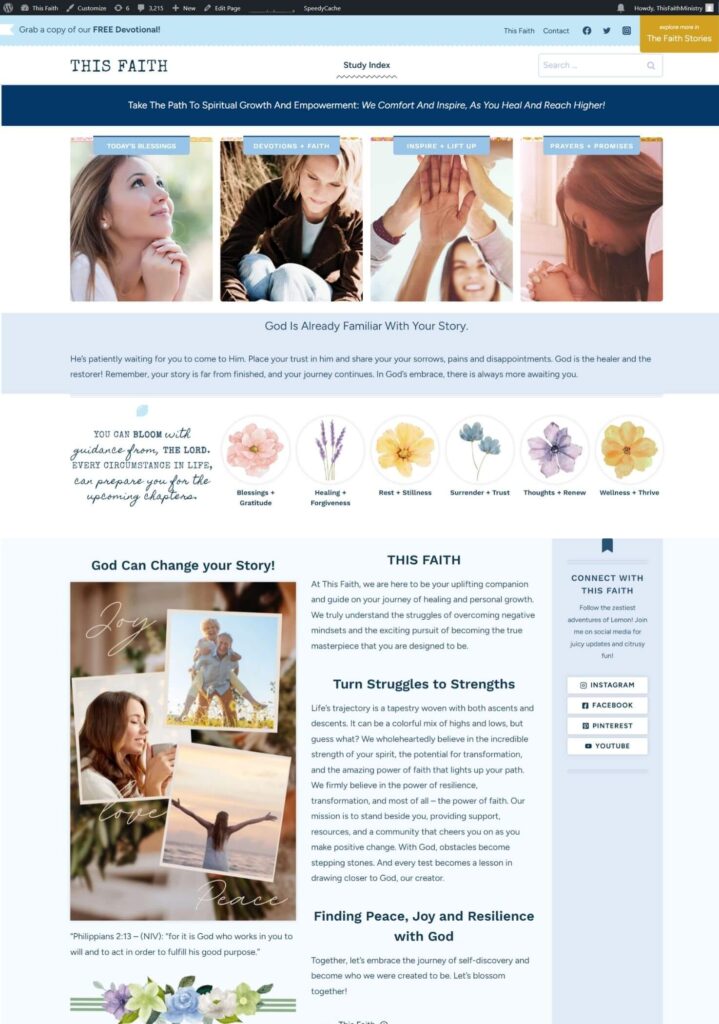 Desktop view of websiteThis Faith for website portfolio.