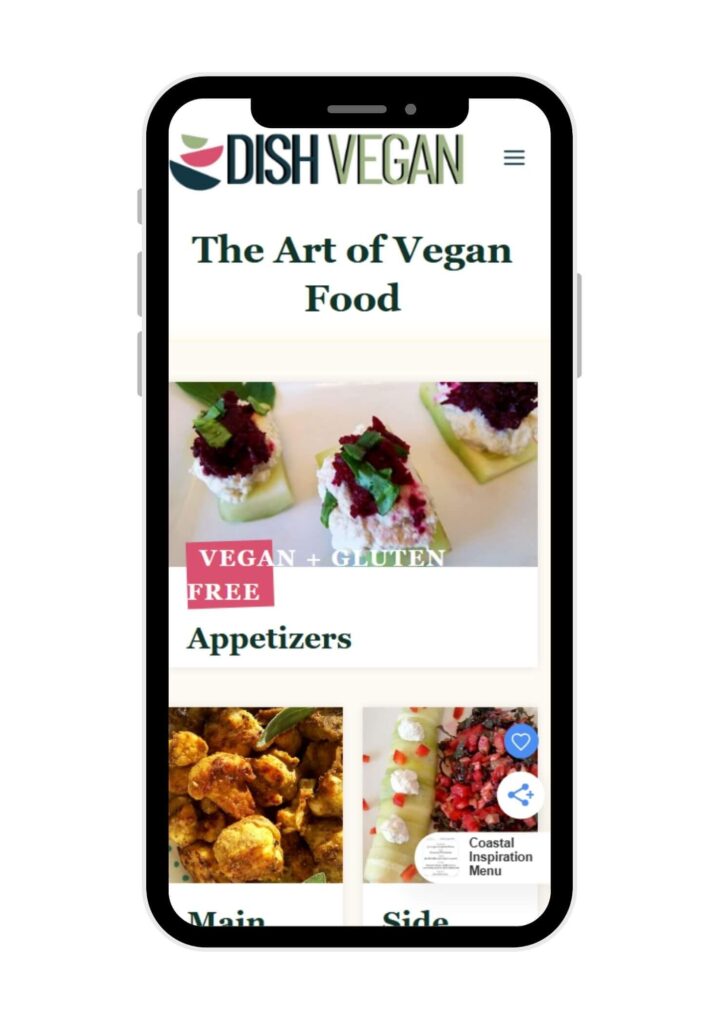 Mobile view of website DishVegan for website portfolio.