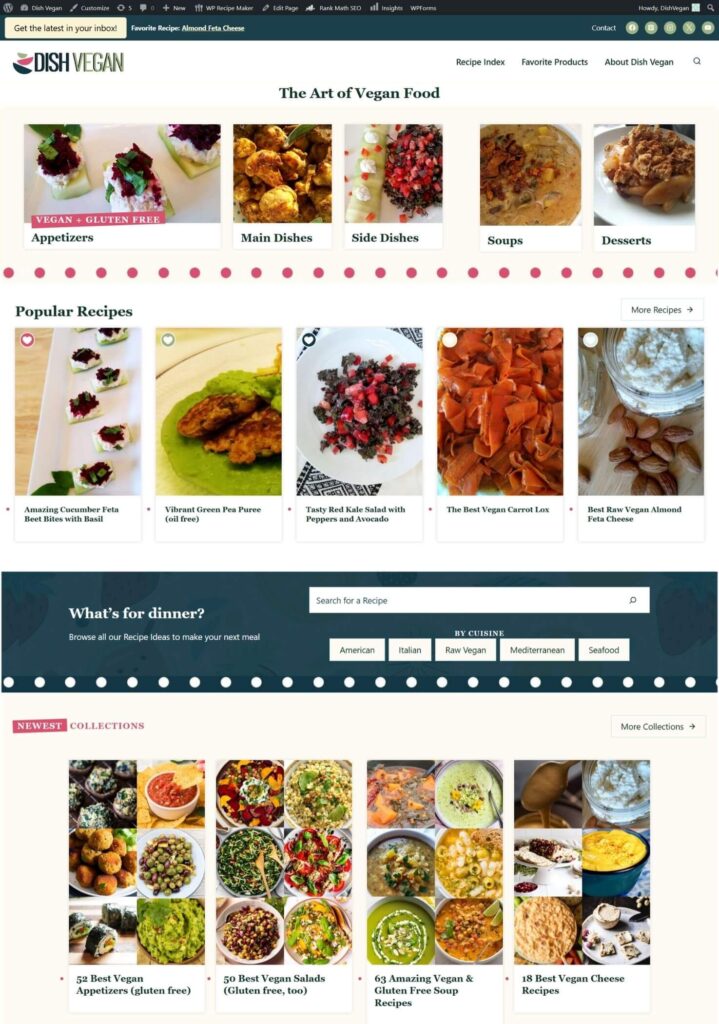 Desktop view of website DishVegan for website portfolio.