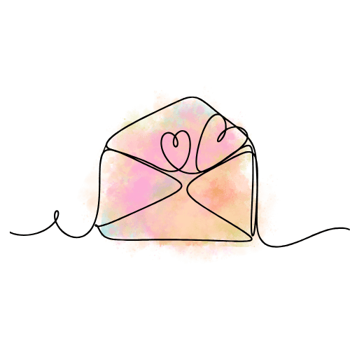 Envelope with two heart in line illustration with watercolor design