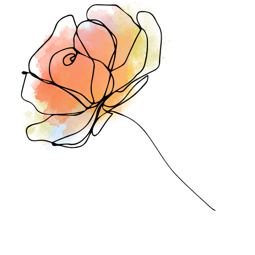 Line flower with watercolor design Pastel Horse