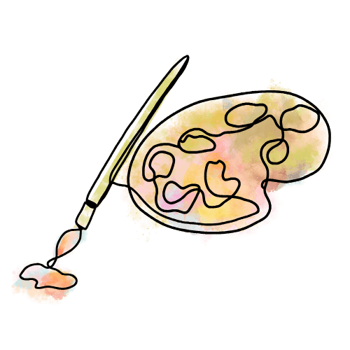 Paint brush and color palette illustration and watercolors for Pastel Horse